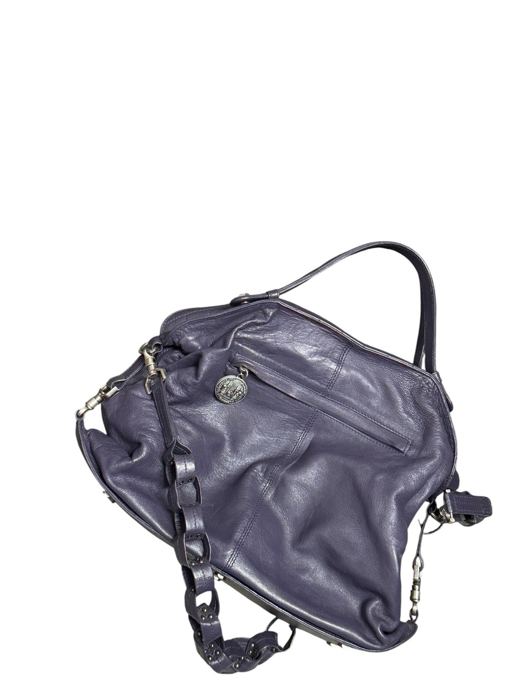 BOYY Bangkok Eggplant Purple Leather Shoulder Tote Bag with Silver Hardware